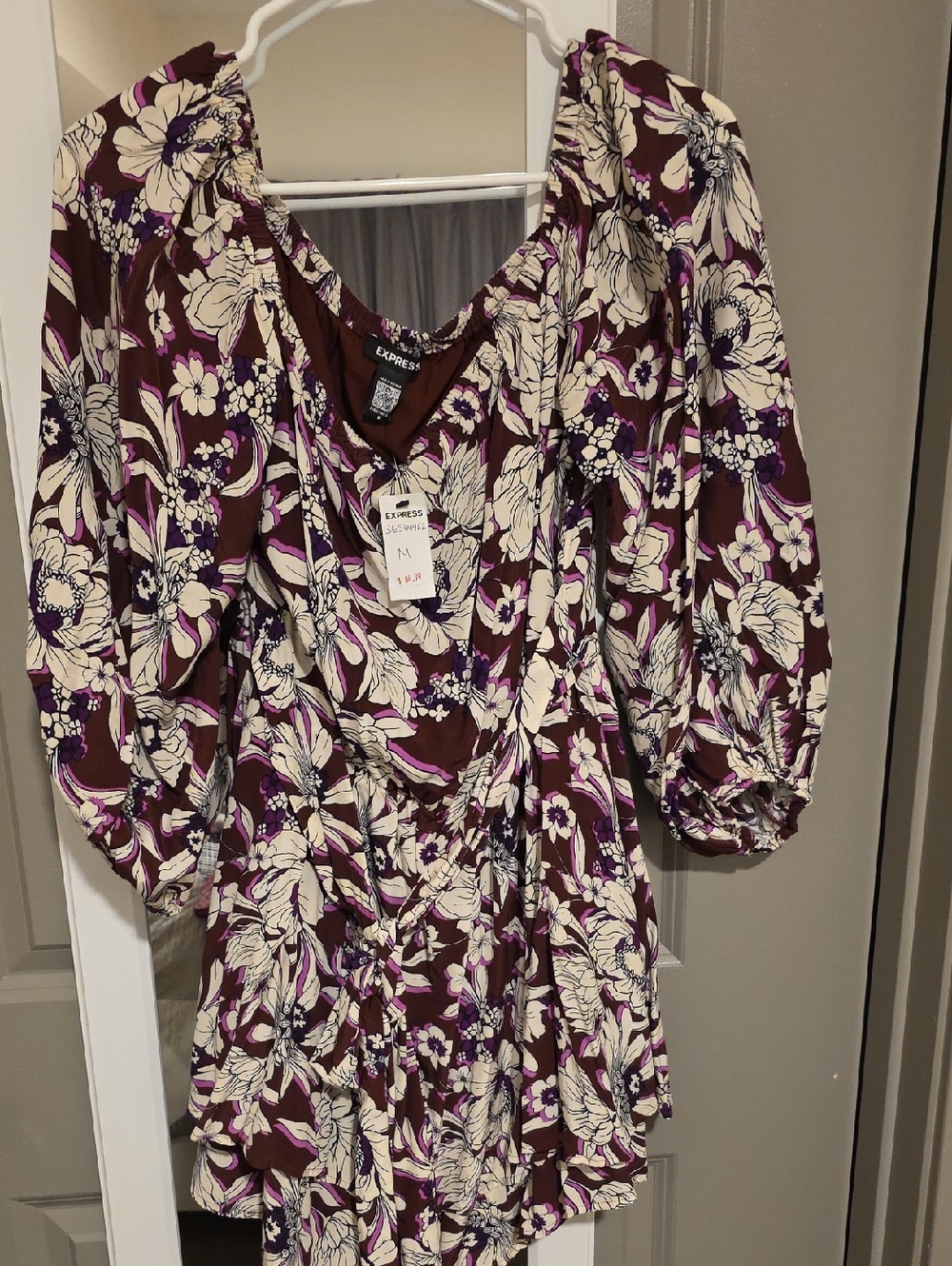 Express Floral V-Neck Romper in Pink, White & Purple